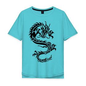 Мужская футболка хлопок Oversize с принтом Дракон орнамент в Тюмени, 100% хлопок | свободный крой, круглый ворот, “спинка” длиннее передней части | дракон | дракон орнамент | прикольные картинки 
большой дракон | трайблы и узоры