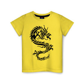 Детская футболка хлопок с принтом Дракон орнамент в Тюмени, 100% хлопок | круглый вырез горловины, полуприлегающий силуэт, длина до линии бедер | дракон | дракон орнамент | прикольные картинки 
большой дракон | трайблы и узоры