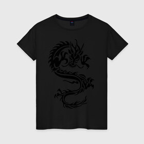 Женская футболка хлопок с принтом Дракон орнамент в Тюмени, 100% хлопок | прямой крой, круглый вырез горловины, длина до линии бедер, слегка спущенное плечо | дракон | дракон орнамент | прикольные картинки 
большой дракон | трайблы и узоры