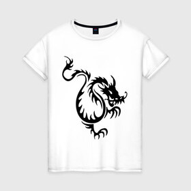 Женская футболка хлопок с принтом Китайский водяной дракон в Тюмени, 100% хлопок | прямой крой, круглый вырез горловины, длина до линии бедер, слегка спущенное плечо | дракон | китайский водяной дракон | прикольные картинки | трайблы и узоры