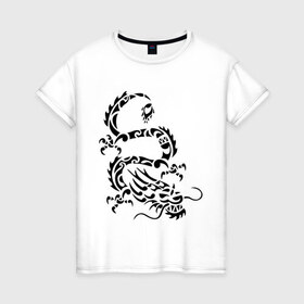 Женская футболка хлопок с принтом Китайский дракон в Тюмени, 100% хлопок | прямой крой, круглый вырез горловины, длина до линии бедер, слегка спущенное плечо | китайский дракон | прикольные картинки | трайблы и узоры