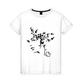 Женская футболка хлопок с принтом Девушка Весна в Тюмени, 100% хлопок | прямой крой, круглый вырез горловины, длина до линии бедер, слегка спущенное плечо | 