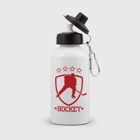 Бутылка спортивная с принтом Хоккей (Hockey) в Тюмени, металл | емкость — 500 мл, в комплекте две пластиковые крышки и карабин для крепления | hockey | спорт | хоккей | шайба
