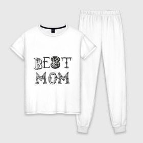 Женская пижама хлопок с принтом Лучшая мама в Тюмени, 100% хлопок | брюки и футболка прямого кроя, без карманов, на брюках мягкая резинка на поясе и по низу штанин | best mom | mother | лучшая мама | мамам | маме | подарок
