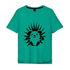 Мужская футболка хлопок Oversize с принтом Веселый ёжик в Тюмени, 100% хлопок | свободный крой, круглый ворот, “спинка” длиннее передней части | веселый ёжик | ежик | животные | иголки | милый ежик | прикольные картинки