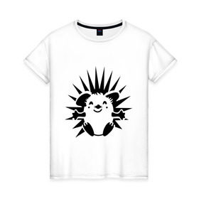 Женская футболка хлопок с принтом Веселый ёжик в Тюмени, 100% хлопок | прямой крой, круглый вырез горловины, длина до линии бедер, слегка спущенное плечо | веселый ёжик | ежик | животные | иголки | милый ежик | прикольные картинки