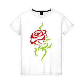Женская футболка хлопок с принтом Нежная роза в Тюмени, 100% хлопок | прямой крой, круглый вырез горловины, длина до линии бедер, слегка спущенное плечо | нежная роза | прикольные картинки | роза | цветочки | шипы