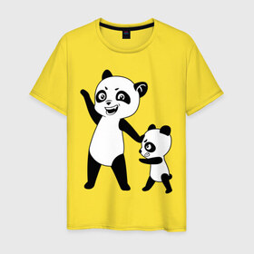 Мужская футболка хлопок с принтом Панды играются в Тюмени, 100% хлопок | прямой крой, круглый вырез горловины, длина до линии бедер, слегка спущенное плечо. | 
