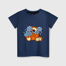 Детская футболка хлопок с принтом Мишка с цветами в Тюмени, 100% хлопок | круглый вырез горловины, полуприлегающий силуэт, длина до линии бедер | 8 марта | teddy bear | девушкам | мишка | мишка с цветами | подарки | цветы