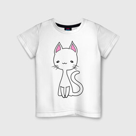 Детская футболка хлопок с принтом Белая кошечка в Тюмени, 100% хлопок | круглый вырез горловины, полуприлегающий силуэт, длина до линии бедер | белая кошечка | женские | котик | кошки | милая кошка | светящиеся рисунки