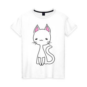 Женская футболка хлопок с принтом Белая кошечка в Тюмени, 100% хлопок | прямой крой, круглый вырез горловины, длина до линии бедер, слегка спущенное плечо | белая кошечка | женские | котик | кошки | милая кошка | светящиеся рисунки