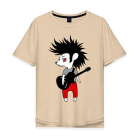 Мужская футболка хлопок Oversize с принтом Ежик рок музыкант в Тюмени, 100% хлопок | свободный крой, круглый ворот, “спинка” длиннее передней части | гитара