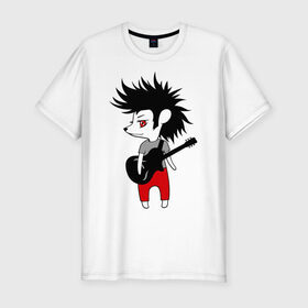 Мужская футболка премиум с принтом Ежик рок музыкант в Тюмени, 92% хлопок, 8% лайкра | приталенный силуэт, круглый вырез ворота, длина до линии бедра, короткий рукав | гитара