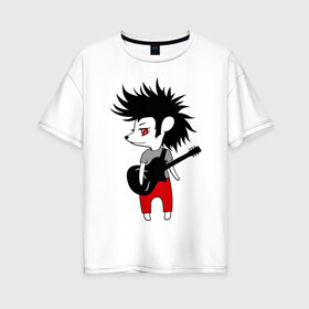 Женская футболка хлопок Oversize с принтом Ежик рок музыкант в Тюмени, 100% хлопок | свободный крой, круглый ворот, спущенный рукав, длина до линии бедер
 | гитара