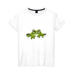 Женская футболка хлопок с принтом Жаба в Тюмени, 100% хлопок | прямой крой, круглый вырез горловины, длина до линии бедер, слегка спущенное плечо | жаба | лягушка | няшка | позитив и смайлы | прикольные картинки