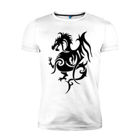 Мужская футболка премиум с принтом Геральдический дракон в Тюмени, 92% хлопок, 8% лайкра | приталенный силуэт, круглый вырез ворота, длина до линии бедра, короткий рукав | Тематика изображения на принте: геральдический дракон | дракон | трайблы | узоры