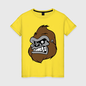 Женская футболка хлопок с принтом Злая горилла в Тюмени, 100% хлопок | прямой крой, круглый вырез горловины, длина до линии бедер, слегка спущенное плечо | голова животного | горилла | злая горилла | зубы | обезьяна | прикольные картинки | рисунки