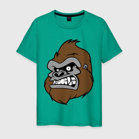 Мужская футболка хлопок с принтом Злая горилла в Тюмени, 100% хлопок | прямой крой, круглый вырез горловины, длина до линии бедер, слегка спущенное плечо. | голова животного | горилла | злая горилла | зубы | обезьяна | прикольные картинки | рисунки