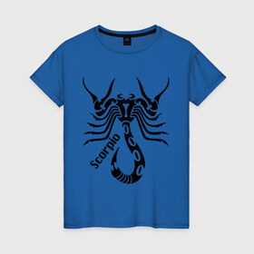 Женская футболка хлопок с принтом Scorpio в Тюмени, 100% хлопок | прямой крой, круглый вырез горловины, длина до линии бедер, слегка спущенное плечо | скорпион