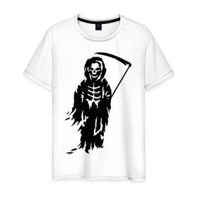 Мужская футболка хлопок с принтом Смерть в Тюмени, 100% хлопок | прямой крой, круглый вырез горловины, длина до линии бедер, слегка спущенное плечо. | скелет