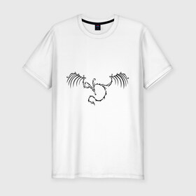 Мужская футболка премиум с принтом Тату скелет дракона в Тюмени, 92% хлопок, 8% лайкра | приталенный силуэт, круглый вырез ворота, длина до линии бедра, короткий рукав | крылья | скелет