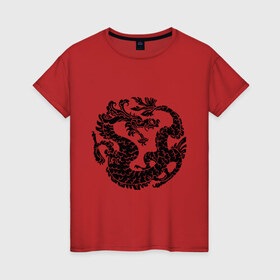 Женская футболка хлопок с принтом Китайский древний дракон в Тюмени, 100% хлопок | прямой крой, круглый вырез горловины, длина до линии бедер, слегка спущенное плечо | дракон | дьяволы | китайский дракон | китайский древний дракон | монстры | прикольные картинки