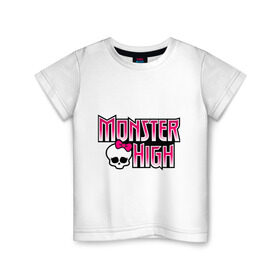Детская футболка хлопок с принтом Monster High logo в Тюмени, 100% хлопок | круглый вырез горловины, полуприлегающий силуэт, длина до линии бедер | Тематика изображения на принте: monster high | кукла монстр | куклы | монстры | школа монстров
