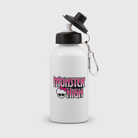 Бутылка спортивная с принтом Monster High logo в Тюмени, металл | емкость — 500 мл, в комплекте две пластиковые крышки и карабин для крепления | monster high | кукла монстр | куклы | монстры | школа монстров