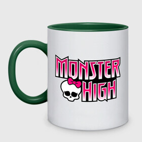 Кружка двухцветная с принтом Monster High logo в Тюмени, керамика | объем — 330 мл, диаметр — 80 мм. Цветная ручка и кайма сверху, в некоторых цветах — вся внутренняя часть | monster high | кукла монстр | куклы | монстры | школа монстров