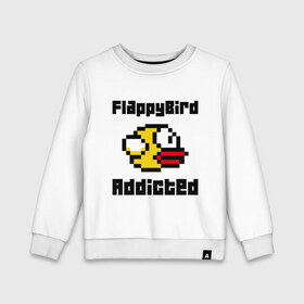Детский свитшот хлопок с принтом FlappyBird addicted в Тюмени, 100% хлопок | круглый вырез горловины, эластичные манжеты, пояс и воротник | flappy bird | fun | tap | игры | птичка