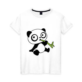 Женская футболка хлопок с принтом Пандочка кушает бамбук в Тюмени, 100% хлопок | прямой крой, круглый вырез горловины, длина до линии бедер, слегка спущенное плечо | панда