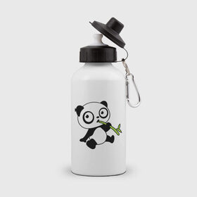 Бутылка спортивная с принтом Пандочка кушает бамбук в Тюмени, металл | емкость — 500 мл, в комплекте две пластиковые крышки и карабин для крепления | панда