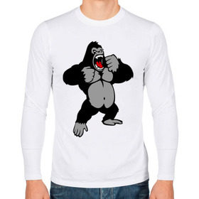 Мужской лонгслив хлопок с принтом Злая горилла в Тюмени, 100% хлопок |  | горилла | животные | злая горилла | обезьяна