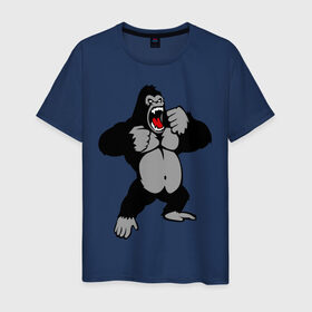 Мужская футболка хлопок с принтом Злая горилла в Тюмени, 100% хлопок | прямой крой, круглый вырез горловины, длина до линии бедер, слегка спущенное плечо. | горилла | животные | злая горилла | обезьяна