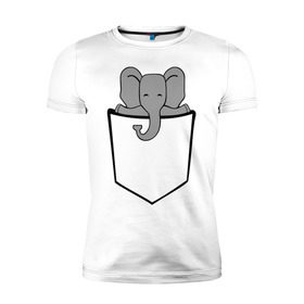 Мужская футболка премиум с принтом Слон в кармашке в Тюмени, 92% хлопок, 8% лайкра | приталенный силуэт, круглый вырез ворота, длина до линии бедра, короткий рукав | Тематика изображения на принте: слон