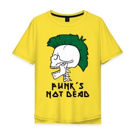 Мужская футболка хлопок Oversize с принтом Punk’s Not Dead (Панки не умирают) в Тюмени, 100% хлопок | свободный крой, круглый ворот, “спинка” длиннее передней части | punk’s not dead | rok | ирокез | кости | музыка | панки | панки не умирают | рок | череп