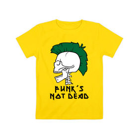 Детская футболка хлопок с принтом Punk’s Not Dead (Панки не умирают) в Тюмени, 100% хлопок | круглый вырез горловины, полуприлегающий силуэт, длина до линии бедер | Тематика изображения на принте: punk’s not dead | rok | ирокез | кости | музыка | панки | панки не умирают | рок | череп
