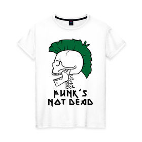 Женская футболка хлопок с принтом Punk’s Not Dead (Панки не умирают) в Тюмени, 100% хлопок | прямой крой, круглый вырез горловины, длина до линии бедер, слегка спущенное плечо | punk’s not dead | rok | ирокез | кости | музыка | панки | панки не умирают | рок | череп