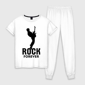 Женская пижама хлопок с принтом Rock forever в Тюмени, 100% хлопок | брюки и футболка прямого кроя, без карманов, на брюках мягкая резинка на поясе и по низу штанин | media	 rock forever | music | rock | музыка | музыкальные | рок