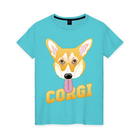 Женская футболка хлопок с принтом Корги в Тюмени, 100% хлопок | прямой крой, круглый вырез горловины, длина до линии бедер, слегка спущенное плечо | животные | корги | пес | прикольные картинки | собака