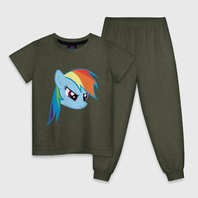 Детская пижама хлопок с принтом Rainbow Dash в Тюмени, 100% хлопок |  брюки и футболка прямого кроя, без карманов, на брюках мягкая резинка на поясе и по низу штанин
 | Тематика изображения на принте: my little pony | rainbow dash | дружба   это чудо | мультфильм | пони | поняши | поняшки | радуга дэш