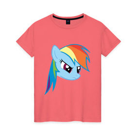 Женская футболка хлопок с принтом Rainbow Dash в Тюмени, 100% хлопок | прямой крой, круглый вырез горловины, длина до линии бедер, слегка спущенное плечо | my little pony | rainbow dash | дружба   это чудо | мультфильм | пони | поняши | поняшки | радуга дэш