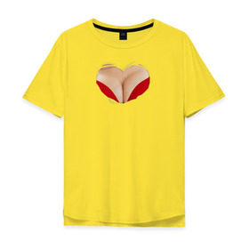 Мужская футболка хлопок Oversize с принтом Бюст - сердечко в Тюмени, 100% хлопок | свободный крой, круглый ворот, “спинка” длиннее передней части | Тематика изображения на принте: body | heart | woman body | голое тело | женское тело | подарок жене | тело