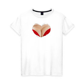Женская футболка хлопок с принтом Бюст - сердечко в Тюмени, 100% хлопок | прямой крой, круглый вырез горловины, длина до линии бедер, слегка спущенное плечо | body | heart | woman body | голое тело | женское тело | подарок жене | тело