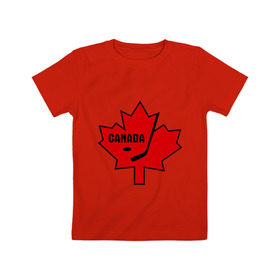 Детская футболка хлопок с принтом Canada hockey (Канадский хоккей) в Тюмени, 100% хлопок | круглый вырез горловины, полуприлегающий силуэт, длина до линии бедер | canada hockey | калиновый лист | канадский хоккей | спорт | хоккей