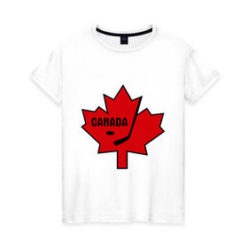 Женская футболка хлопок с принтом Canada hockey (Канадский хоккей) в Тюмени, 100% хлопок | прямой крой, круглый вырез горловины, длина до линии бедер, слегка спущенное плечо | canada hockey | калиновый лист | канадский хоккей | спорт | хоккей