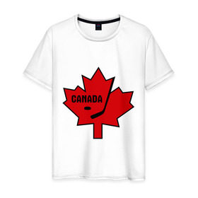 Мужская футболка хлопок с принтом Canada hockey (Канадский хоккей) в Тюмени, 100% хлопок | прямой крой, круглый вырез горловины, длина до линии бедер, слегка спущенное плечо. | canada hockey | калиновый лист | канадский хоккей | спорт | хоккей