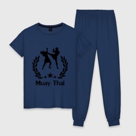 Женская пижама хлопок с принтом Muay Thai (Тайский бокс) в Тюмени, 100% хлопок | брюки и футболка прямого кроя, без карманов, на брюках мягкая резинка на поясе и по низу штанин | muay thai | бокс | спорт | тайский бокс