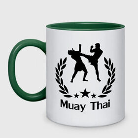 Кружка двухцветная с принтом Muay Thai (Тайский бокс) в Тюмени, керамика | объем — 330 мл, диаметр — 80 мм. Цветная ручка и кайма сверху, в некоторых цветах — вся внутренняя часть | muay thai | бокс | спорт | тайский бокс
