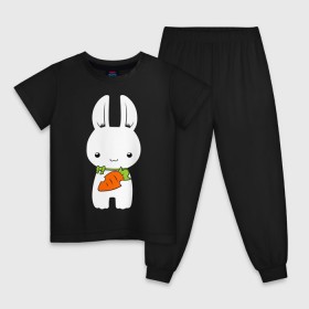 Детская пижама хлопок с принтом Зайчик с морковкой в Тюмени, 100% хлопок |  брюки и футболка прямого кроя, без карманов, на брюках мягкая резинка на поясе и по низу штанин
 | белый кролик | животные | зайчик | зайчик с морковкой | морковь